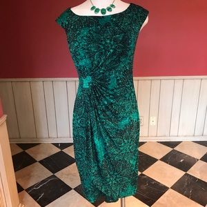 Connected Appl- Emerald/Black- Boat Neckline Dress